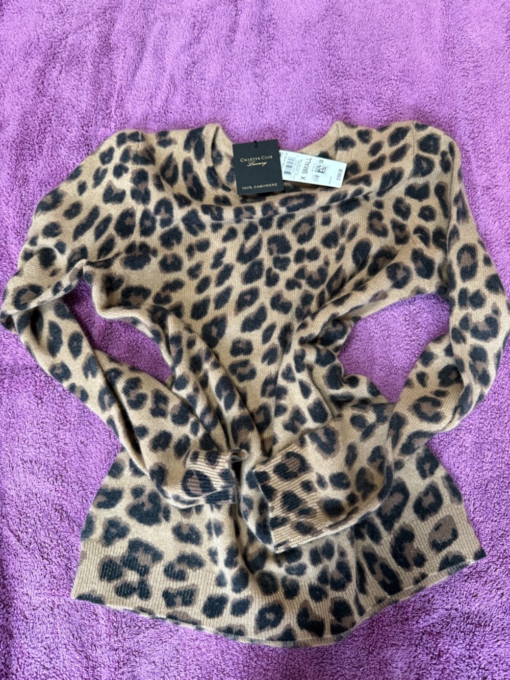 Charter Club Leopard-Print Cashmere Crew Sweater - Tan & Black